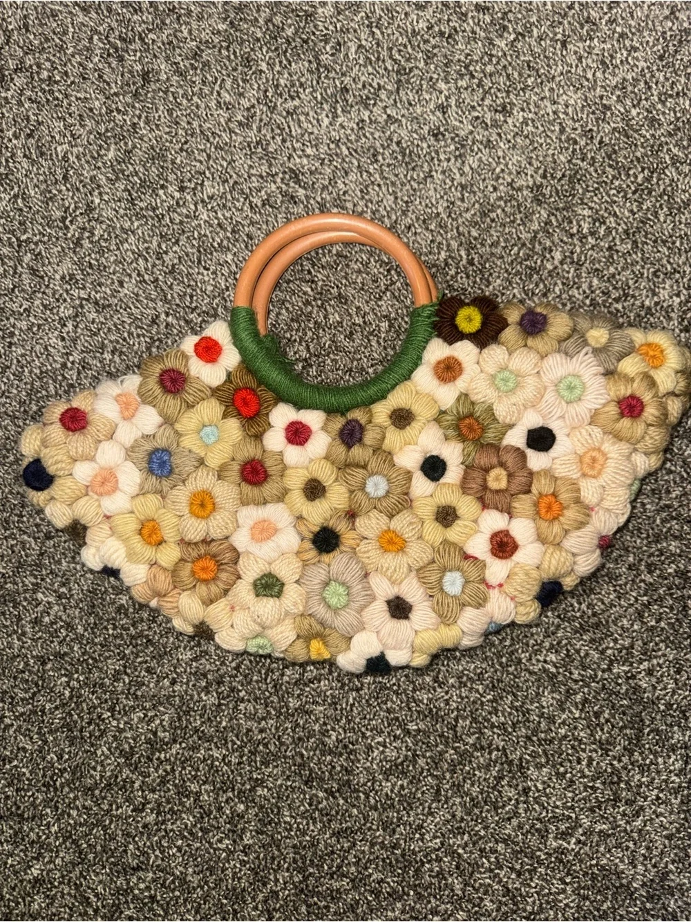 Vintage Multicolor Floral Crochet Hobo .